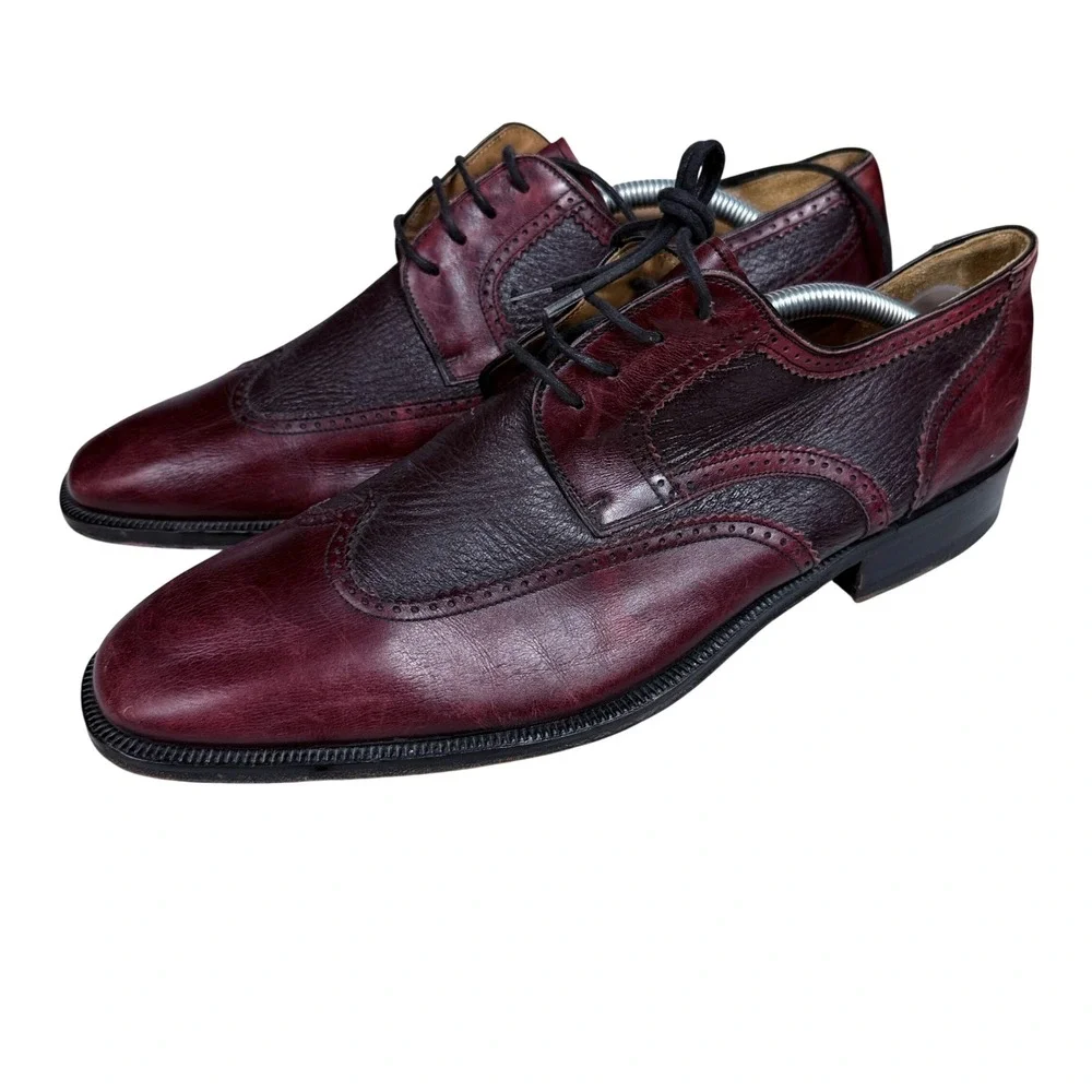 E.T. Wright Wingtip Oxfords Mens 11 B Burgundy Two Tone Leather Brogue Shoes